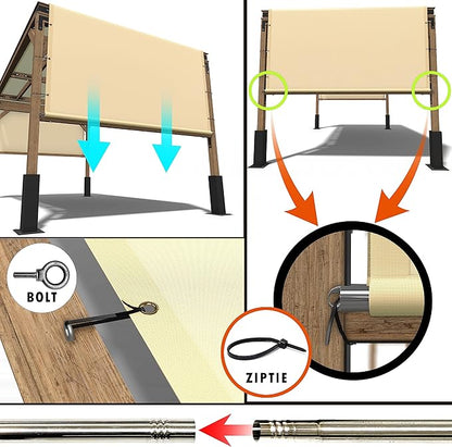 ColourTree 8' x 16' Waterproof Grey Pergola Sun Shade Canopy Replacement Cover UPF50, Commercial Grade 260 GSM Cloth for Outdoor Patio, Include Stainless Steel Weighted Rods (We Make Custom Size)