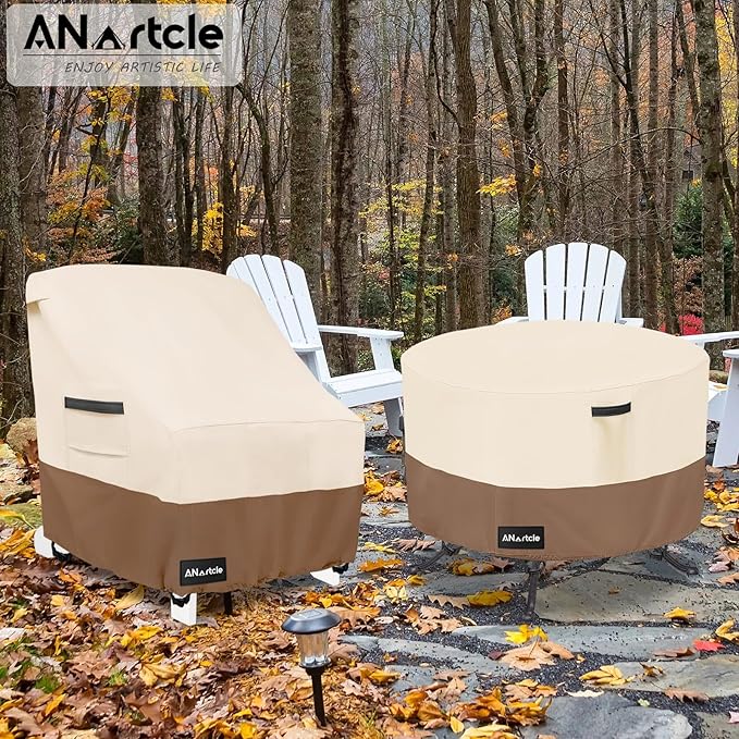 Round Patio Table Cover 36"DIA x 23"H, 100% Waterproof, Heavy Duty, Beige&Brown