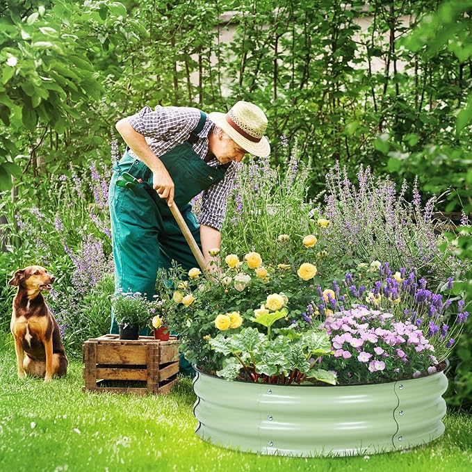 Aoodor 9" Tall 30" Metal Raised Garden Bed, Outdoor Planter Box and Raised Garden Kit for Vegetables, Flowers, Arugula and Herbs, Olive Green