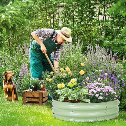 Aoodor 9" Tall 30" Metal Raised Garden Bed, Outdoor Planter Box and Raised Garden Kit for Vegetables, Flowers, Arugula and Herbs, Olive Green