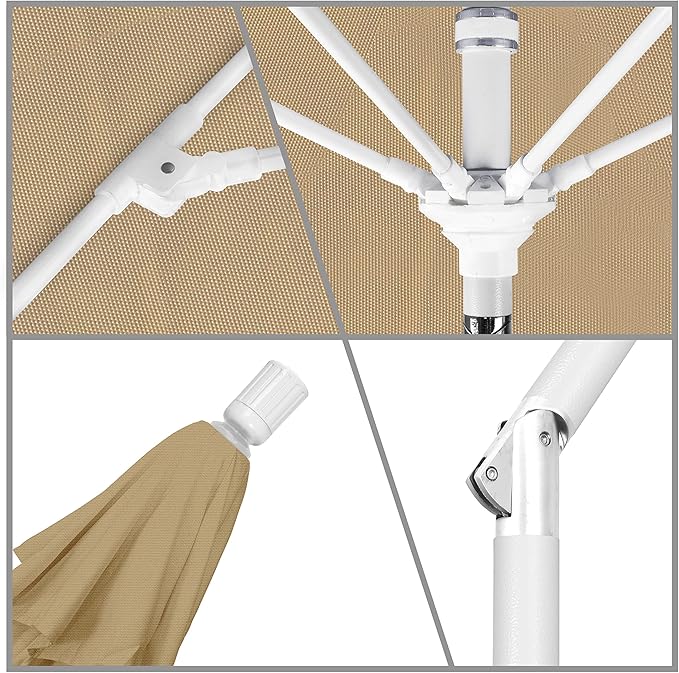 California Umbrella 11Ft Fiberglass Rib Patio Umbrella, Hand-Crank, Tilt-Collar, White Frame, Solution Dyed Beige Fabric