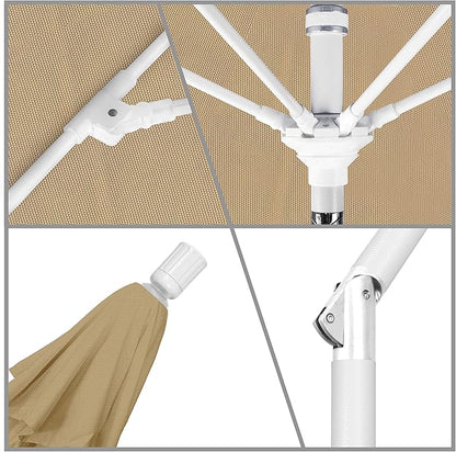 California Umbrella 11Ft Fiberglass Rib Patio Umbrella, Hand-Crank, Tilt-Collar, White Frame, Solution Dyed Beige Fabric