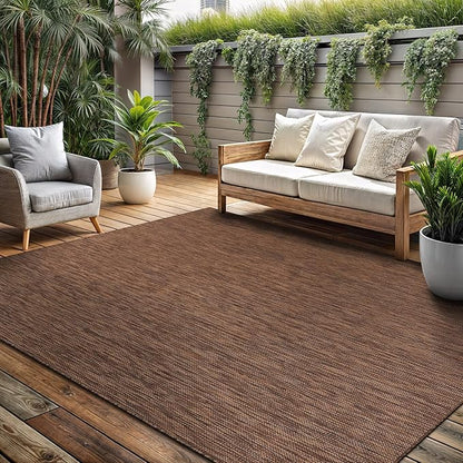 Washable Indoor Outdoor Rug 10x14 Weather Resistant Area Rugs Modern Solid for Porch Deck Balcony Backyard Patio Outside Carpet (10 X 14 Gold Brown)