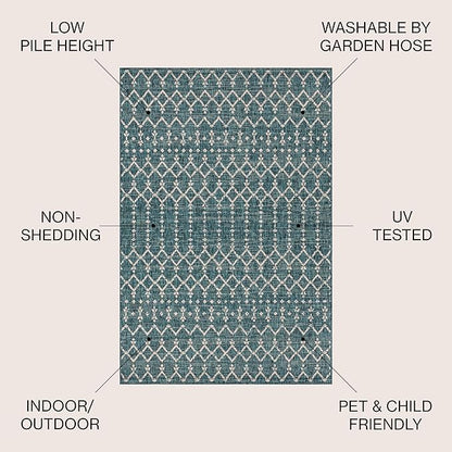 JONATHAN Y Moroccan Geometric Indoor Outdoor Area Rug 10X14 Teal/Gray, Ourika Textured Weave for Backyard, Patio, Porch, Easy-Cleaning, High Traffic, Pet-Friendly, Non-Shedding (SMB108C-14)