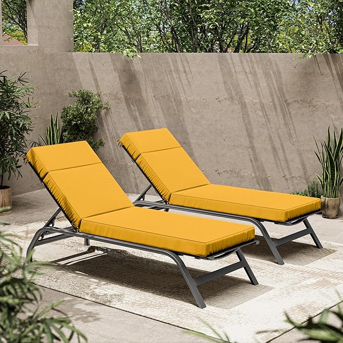 2 Pcs Chaise Lounge Cushions Outdoor, 80" L X 26" W X 4" D Lounge Chair Cushions for Outdoor Furniture, High-Density Foam Patio Chaise Cushion-Waterproof Fade-Resistant ThickPatio lounge chair cushion