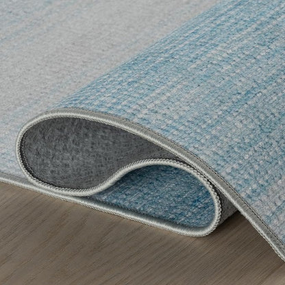 Dash & Albert Pandora Blue Machine Washable Rug, 4 X 6 Feet, Blue Abstract Pattern