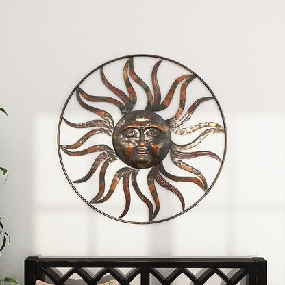 Deco 79 Metal Sun Home Wall Decor Indoor Outdoor Wall Sculpture with Colorful Painted Accents, Wall Art 36" x 2" x 36", Brown