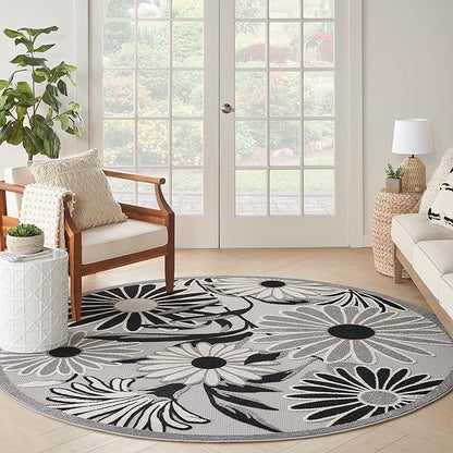 Nourison Home Aloha 8' x Round Black White Fabric Contemporary Area Rug (8' Round)