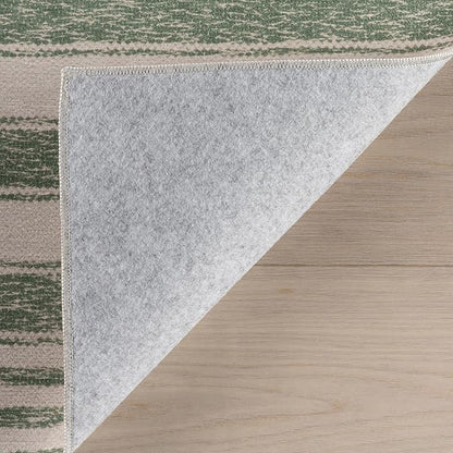 Dash & Albert Xaren Green Machine Washable Rug, 6 X 9 Feet, Green/Grey Stripe Pattern