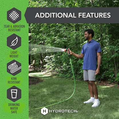 HydroTech FLATJACKET 5/8" 50 ft Garden Hose with Patented Force Control Technology - Flexible, Kink-Free, Lightweight Hose for Lawn, Garden, Car Washing, Deck and Patio Cleaning