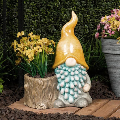 Alpine Corporation 16" Tall Outdoor Yellow Hat Gnome Statue with Drainage Hole Planter, Weatherproof Garden Decor