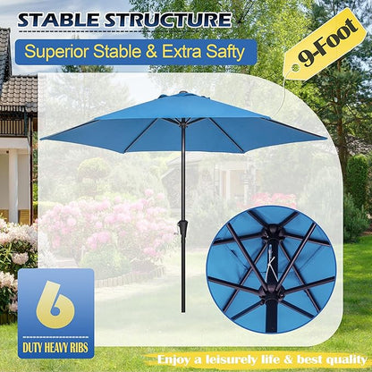 Sunnyglade 9FT Outdoor Patio Umbrella, Market & Table Umbrella with 6 Sturdy Ribs and Crank System, Fade-resistant & Waterproof for Garden Backyard Poolside Deck