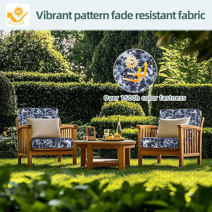 Favoyard Deep Seat Patio Cushion 24 x 24 x 4 in Waterproof Seat & Back Cushion Set with Color Fade Resisitant Pattern, Portable Handle, Attach Straps, Zipper on Removable Cover for Outdoor Furniture