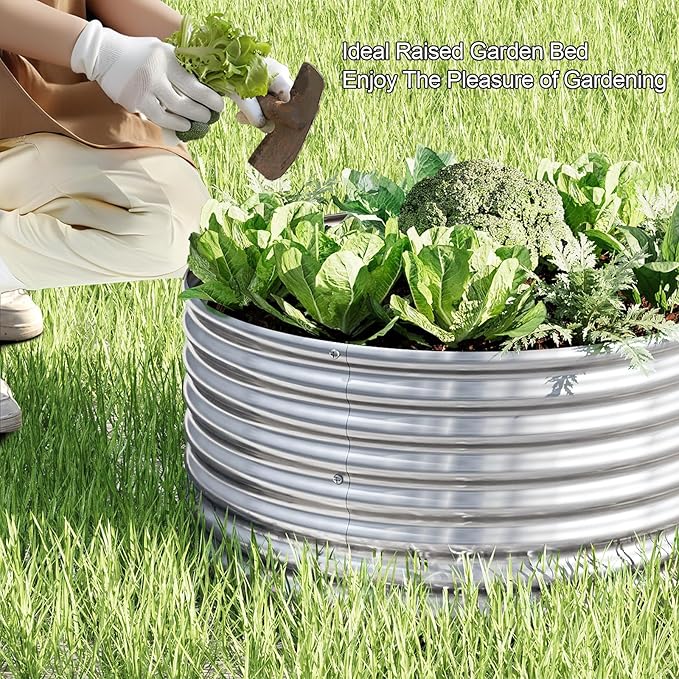 4 Pack Round Galvanized Raised Garden Bed Outdoor, Metal Garden Bed for Vegetables, Above Ground Garden Box for Flower, Steel Raised Beds for Gardening - 3FT