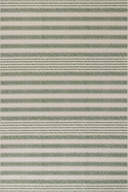Dash & Albert Xaren Green Machine Washable Rug, 3 X 5 Feet, Green/Grey Stripe Pattern