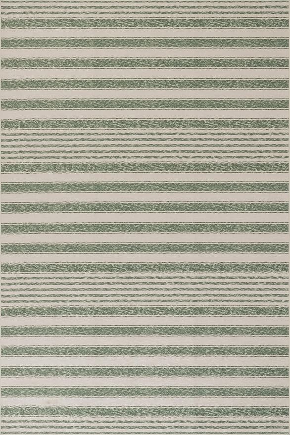 Dash & Albert Xaren Green Machine Washable Rug, 7.5 X 9.5 Feet, Green/Grey Stripe Pattern