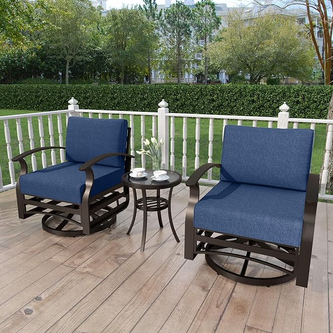 Kurapika 3 Pieces Patio Furniture Set, Outdoor Aluminum Swivel Gliders Rocker, Patio Bistro Set Rocking Chair with Thickened Cushions for Porch Garden(Navy Blue)