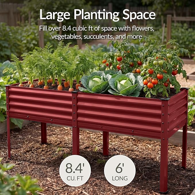 Best Choice Products 72x24x30in Non Toxic Galvanized Raised Garden Bed, Metal Elevated Planter Box, Vegetable Garden, 100% Non Toxic Materials - Royal Red