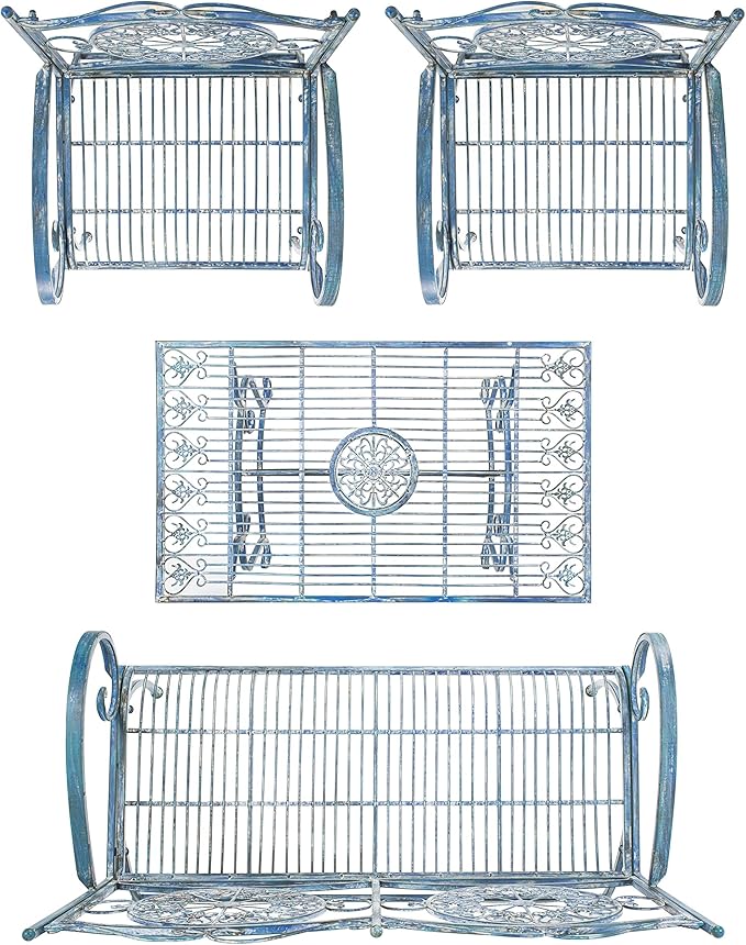 SAFAVIEH PAT5001C Collection Sophie Victorian Antique Blue 4-Piece Patio Outdoor Set