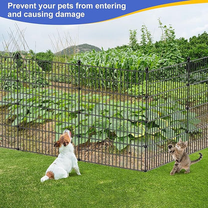 10 Panels No Dig Decorative Garden Fence with Gate, 40 in(H) X 23.6 ft(L) Outdoor Dog Rabbits Fence, Animal Barrier Pet Fencing Rustproof Metal Wire Panel Border for Yard, Patio, Flower Bed