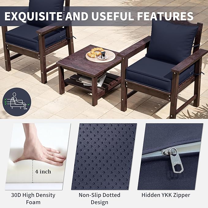 Premium Outdoor Seat Cushion Chair Cushions for Patio Furniture 19 L X 19 W X 4 H Waterproof & Fade Resistant Deep Seat and Backrest Cushion Set with Removable Covers for Chair, Sofa