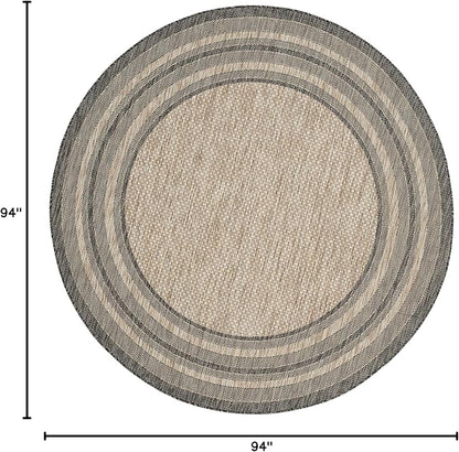 SAFAVIEH Washable Rug Outdoor Courtyard Collection - 7'10" Round, Natural & Black, Non-Shedding & Easy Cleaning, Ideal for Patio, Backyard, Mudroom (CY8475-37312)