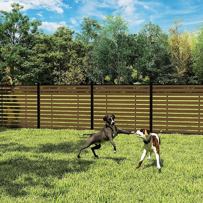 Outdoor Privacy Fence WPC, AC Unit Air Conditioner Screen 5 FT(H) x 6 FT(W) Trash Can with Aluminum Alloy Post, Decorative Fencing, Brown with 1 Post