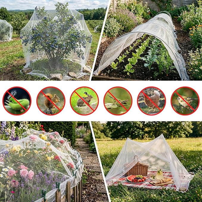 Ultra Fine 10'x20' Garden Netting – No Frame Needed, Easy Install, Pest Barrier & Bird Netting, Plant Cover for Garden, Greenhouse, Patio, Protecting Vegetables, Flowers, Trees