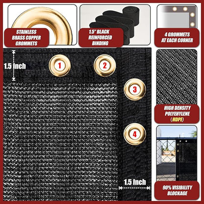 Amgo Custom Made 3' x 125' Black Balcony Privacy Screen, Apartment Porch Railing Patio Fence Windscreen Fabric Cloth, Heavy Duty, Commercial and Residential, 90% Blockage (We Customize)