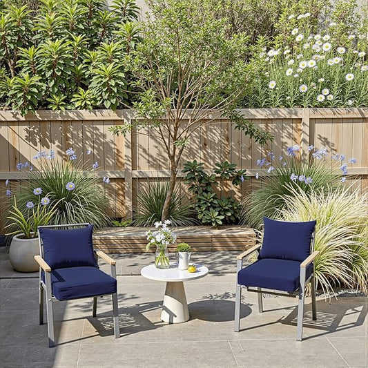 PatioGlow Outdoor Chair Cushions 24 x 24 x 4 Inch, Waterproof & Fade Resistant Patio Seat Cushion for Furniture with Handle and Ties, Thick Seating Pads for Outside Sofa Couch Set of 2, Dark Blue