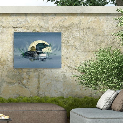 Outdoor Canvas Art - Dave Bartholet 'Loon Moon' Wall Art for Outdoor Spaces, Patios, or Gardens by Trademark Fine Art