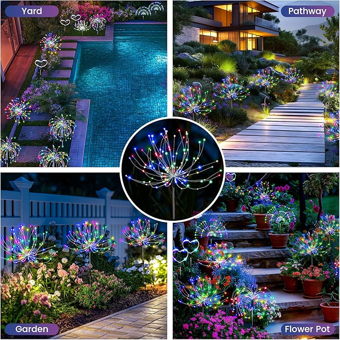 PEVOROS Garden Decor Solar Lights Outdoor,120LED Waterproof Colorful Solar Fairy Garden Lights for Outdoor Decoration,Yard, Patio, Porch,Flower Pot,Pathway, for 4th of July(2Pack)