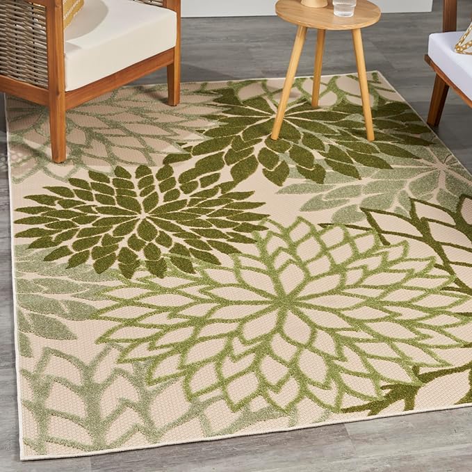Nourison Home Aloha Tropical Indoor/Outdoor Ivory Green 5'3" x 7'5" Area Rug, Easy Cleaning, Non Shedding, Bed Room, Living Room, Dining Room, Backyard, Deck, Patio (5x7)