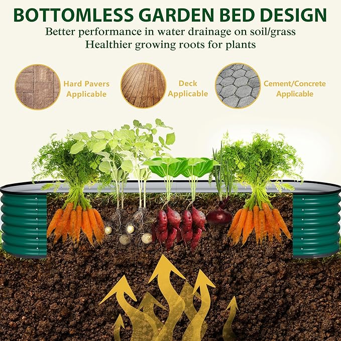 MUPATER 17" H Galvanized Raised Garden Bed, 8x2FT Raised Garden Bed Outdoor for Vegetables, Raised Garden Bed Kit, 9-in-1 Metal Planter Boxes Outdoor for Plants Flowers, Green