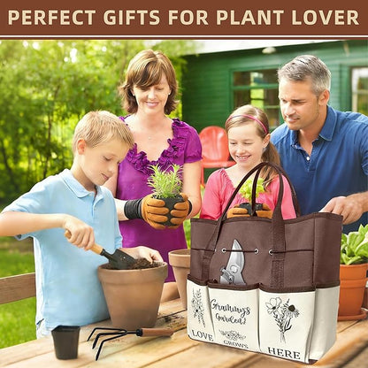 Grammy Gifts, Garden Kit Gifts for Grammy Mothers Day from Grandkids Gardening Tools and Durable Garden Tools Organizer Tote, Ideal Gardening Set for Women on Plant Lover Birthday Present Brown