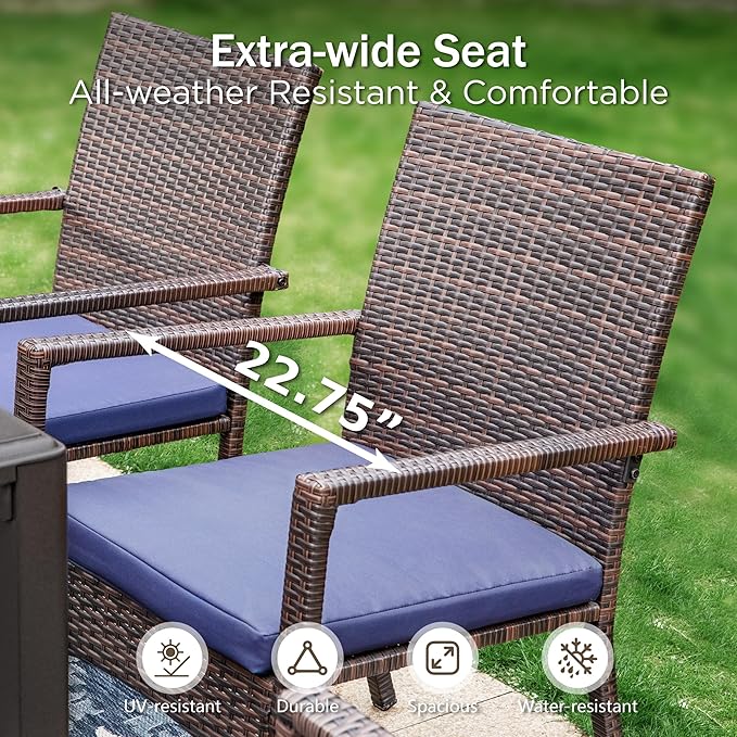 PHI VILLA 9 Piece Large Outdoor Dining Table Set for 8, Expandable Rectangular Steel Dining Table & Cushioned Rattan Wicker Chairs, Dining Furniture Set for Patio, Deck, Yard