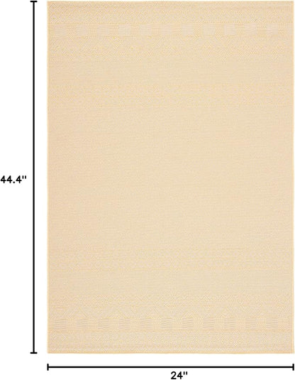 SAFAVIEH Washable Rug Outdoor Courtyard Collection - 2' x 3'7", Gold & Beige, Non-Shedding & Easy Cleaning, Ideal for Patio, Front Door, Entryway, Doormat (CY6235-30612)