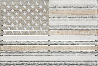Deco 79 Wood American Flag Home Wall Decor Wall Sculpture, Wall Art 38" x 2" x 26", White