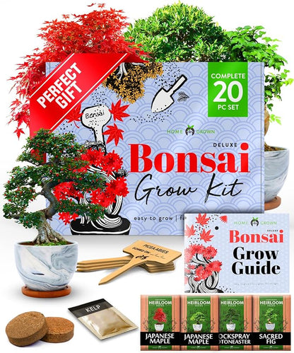 Bonsai Tree Growing Kit 2-Pack – Premium Ceramic Starter Set + 4 Bonsai Trees Variety Kit – Unique DIY Gardening Gift for Men, Women, Beginners & Nature Lovers – Indoor Plant Hobby & Gift Idea