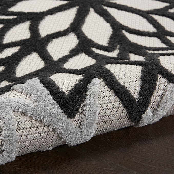 Nourison Aloha Indoor/Outdoor Black White 12' x 15' Area Rug, Tropical, Botanical, Easy Cleaning, Non Shedding, Bed Room, Living Room, Dining Room, Deck, Backyard, Patio (12x15)