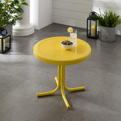 Crosley Furniture Griffith Weather Resistant Retro Metal Outdoor Side Table for Patio, Deck, Porch, Yellow