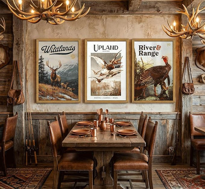 3Pcs Framed Wild Animal Canvas Wall Art Nature Wilderness Deer Wild Duckturkey Wall Decor Pictures Hunting Outdoorsy Cabin Posters Prints Gift Hunter Dad for Living Room Bedroom Home Decoration