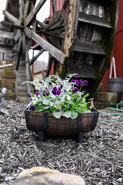 The HC Companies Whiskey Barrel Planter Bowl - Faux Wooden Finish Flower Planter Pot - Decorative Garden Pots - Indoor & Outdoor Resin Planters - Weather-Resistant Planting Pots (16" Golden Oak)