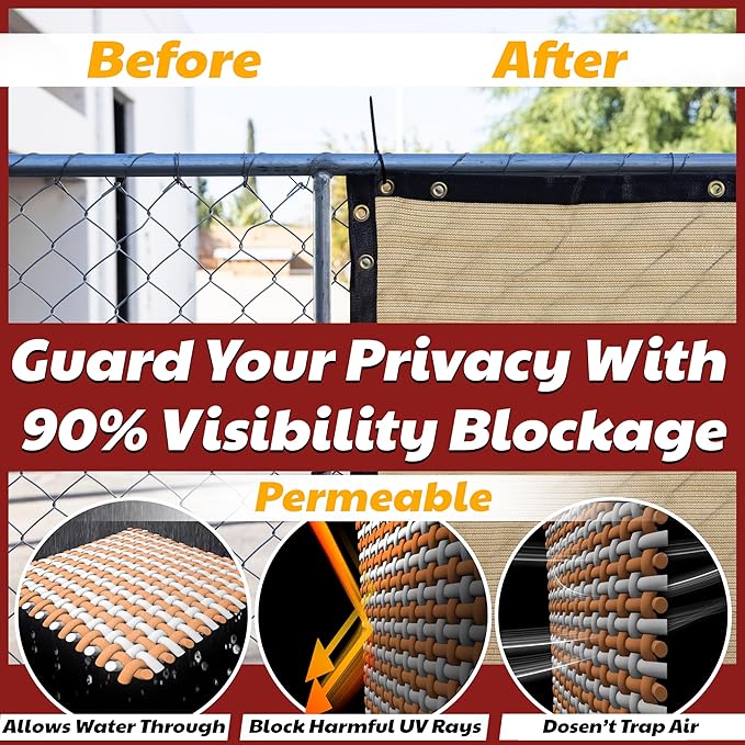 Amgo Custom Made 3' x 83' Beige Balcony Privacy Screen, Apartment Porch Railing Patio Fence Windscreen Fabric Cloth, Heavy Duty, Commercial and Residential, 90% Blockage (We Customize)