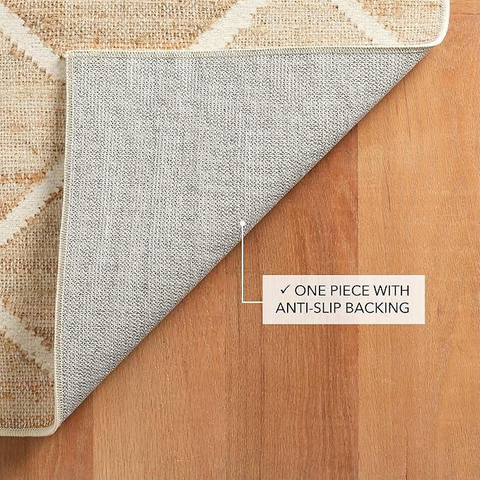 Dash and Albert Kali Machine Washable Area Rug - 3' x 5' Natural - Diamond Accent Rug - Anti-Slip Backing, Lightweight, Machine Washable, High Traffic Areas Kitchen, Mudroom, Laundry Room