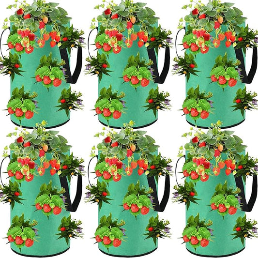 Boao 6 Pieces 3 Gallon Tomato and Herb Planter Hanging Aeration Fabric Strawberry Grow Bags Hanging Strawberry Planter Upside Down Tomato Plant Hanger Vegetable Planting Bags for House(Green)