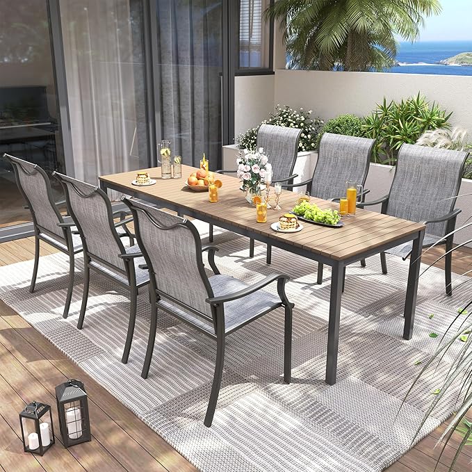 UDPATIO Patio Dining Chairs Set of 2, High Back Wide Seat Outdoor Furniture Chairs with All Weather Breathable Textilene, for Lawn Garden Backyard Deck, Grey White