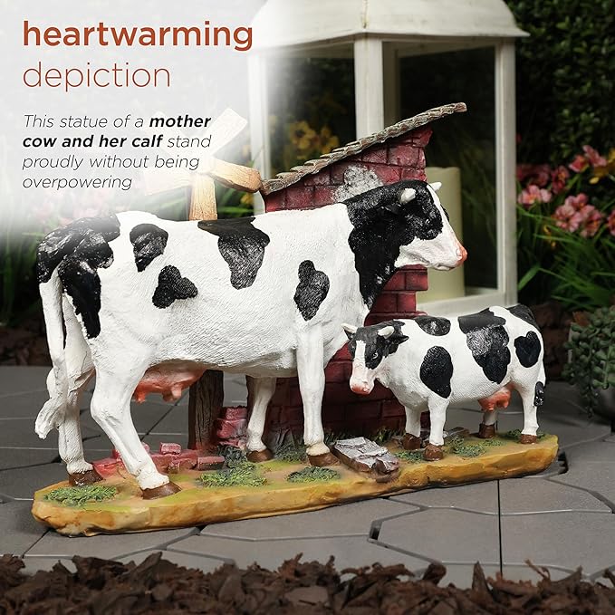 Alpine Corporation 11" Tall Outdoor Cow and Calf Statue, Stylish Weatherproof Garden Decor, Multicolor