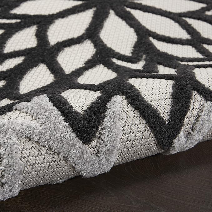 Nourison Aloha Indoor/Outdoor Black White 2'3'' x 8' Area-Rug, Tropical, Botanical, Easy-Cleaning, Non Shedding, Bed Room, Living Room, Dining Room, Deck, Backyard, Patio (2x8)