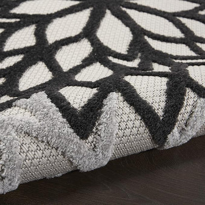 Nourison Aloha Indoor/Outdoor Black White 2'3'' x 8' Area-Rug, Tropical, Botanical, Easy-Cleaning, Non Shedding, Bed Room, Living Room, Dining Room, Deck, Backyard, Patio (2x8)
